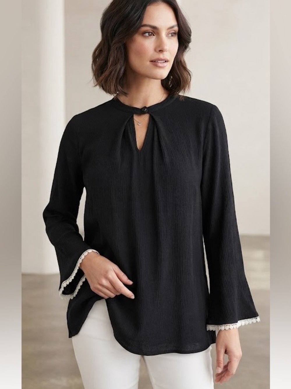New black loose fit tunic with white lace S